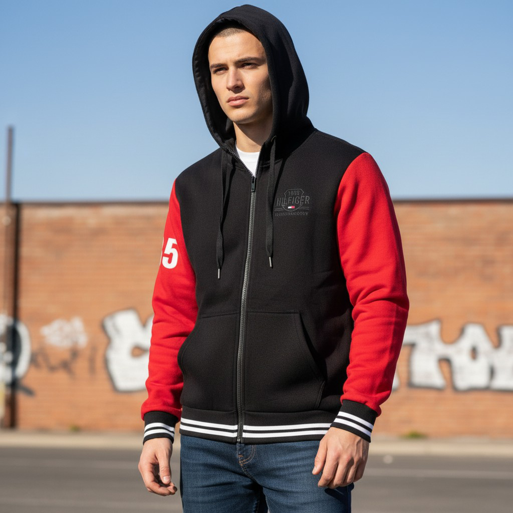 chaqueta Tommy Hilfiger varsity con capucha 100% algodón