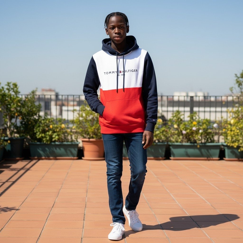 sudadera Tommy Hilfiger tricolor con capucha