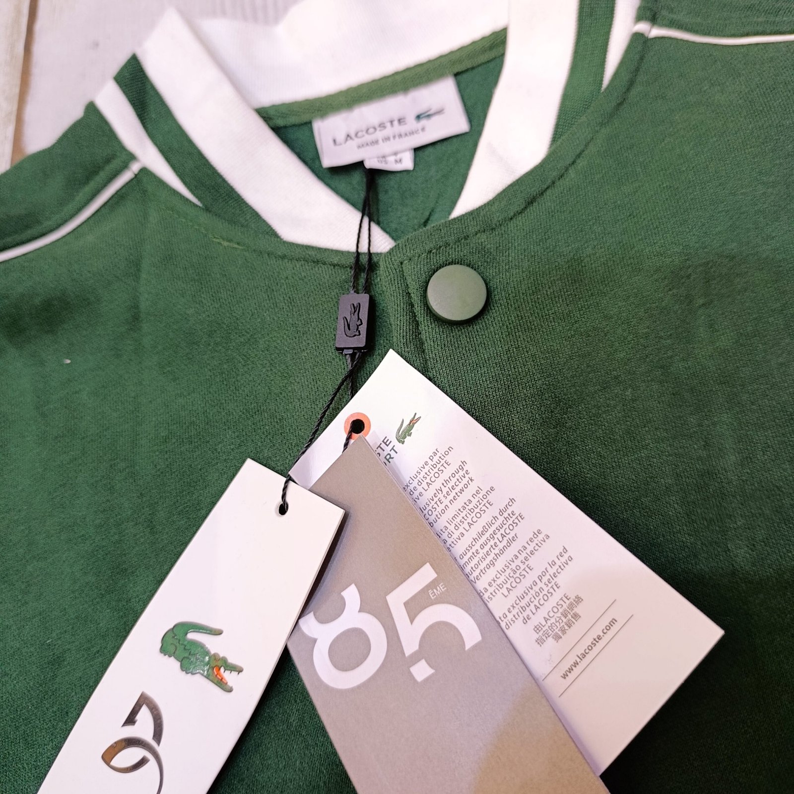 Chaqueta universitaria Lacoste verde y blanca algodón