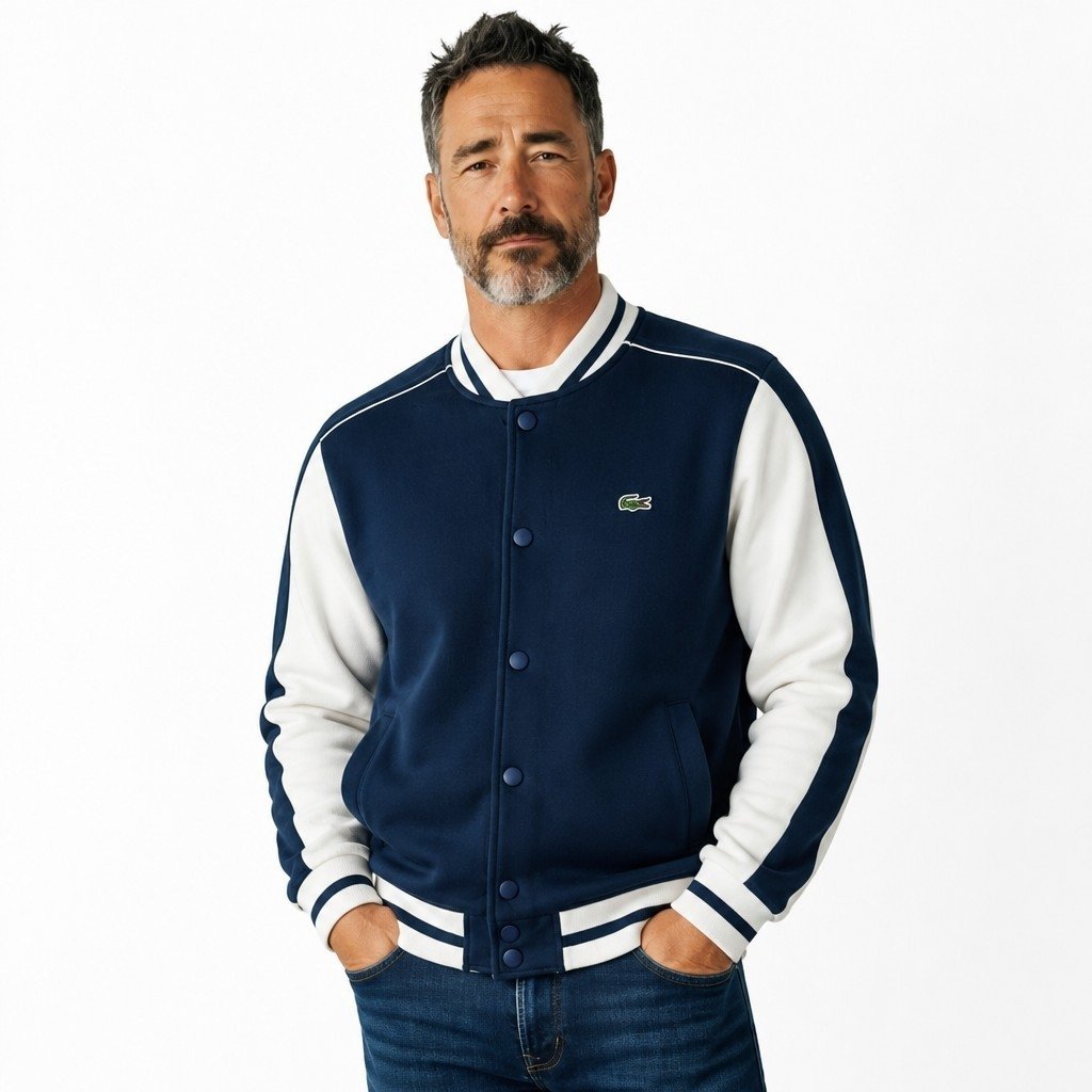 chaqueta Lacoste bicolor azul marino y blanco