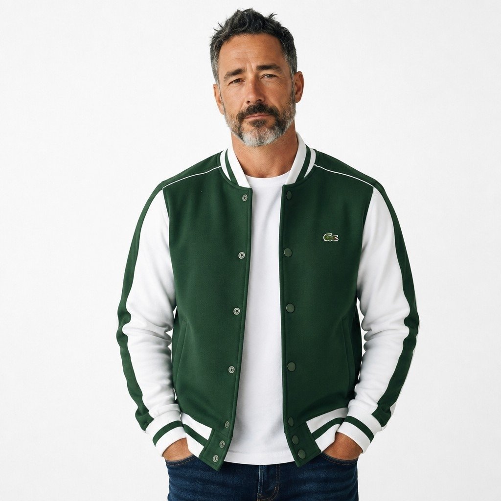 Chaqueta universitaria Lacoste verde y blanca algodón