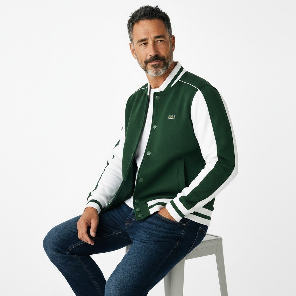 Chaqueta universitaria Lacoste verde y blanca algodón
