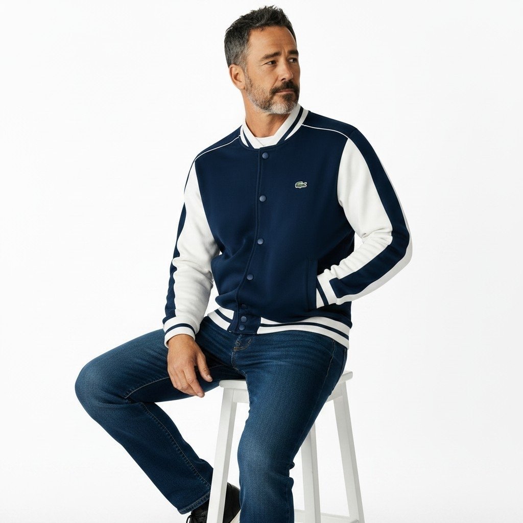 chaqueta Lacoste bicolor azul marino y blanco