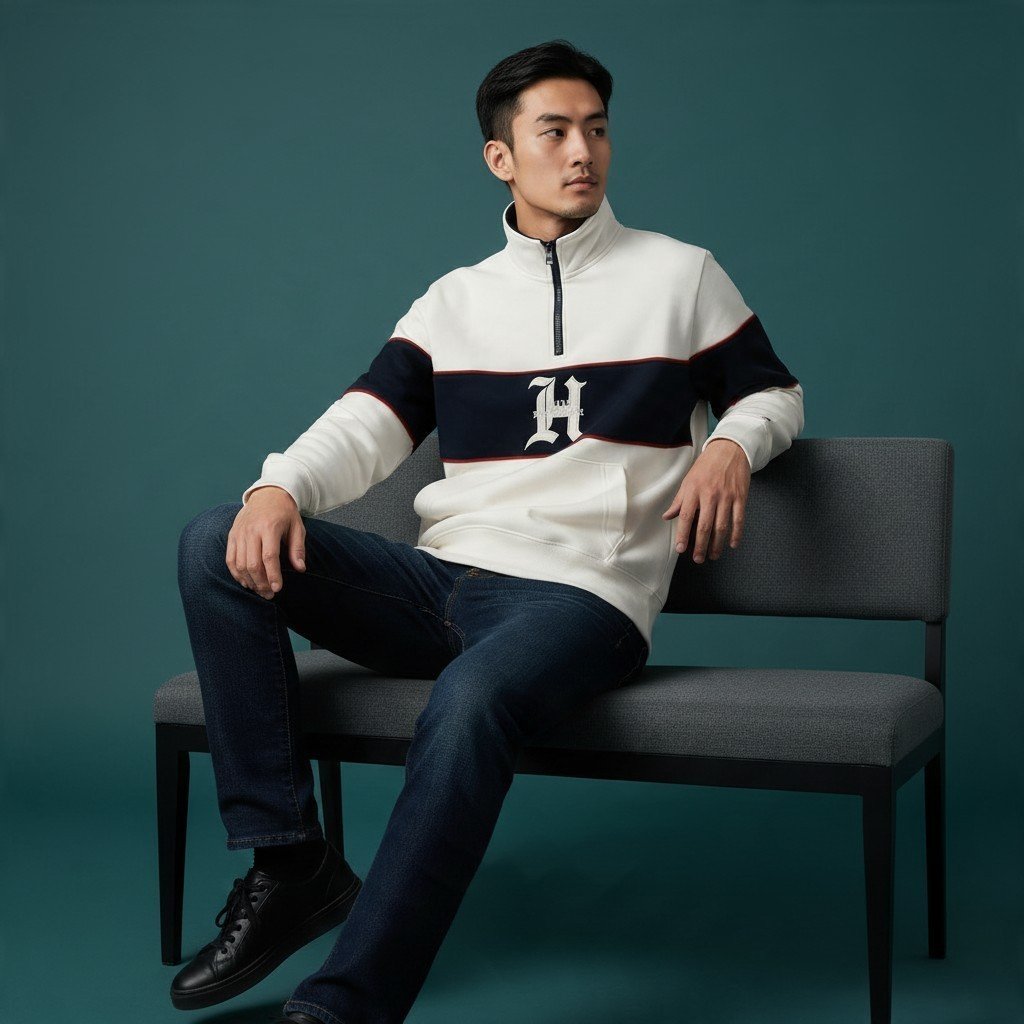 Buzo Tommy Hilfiger blanco de medio cierre